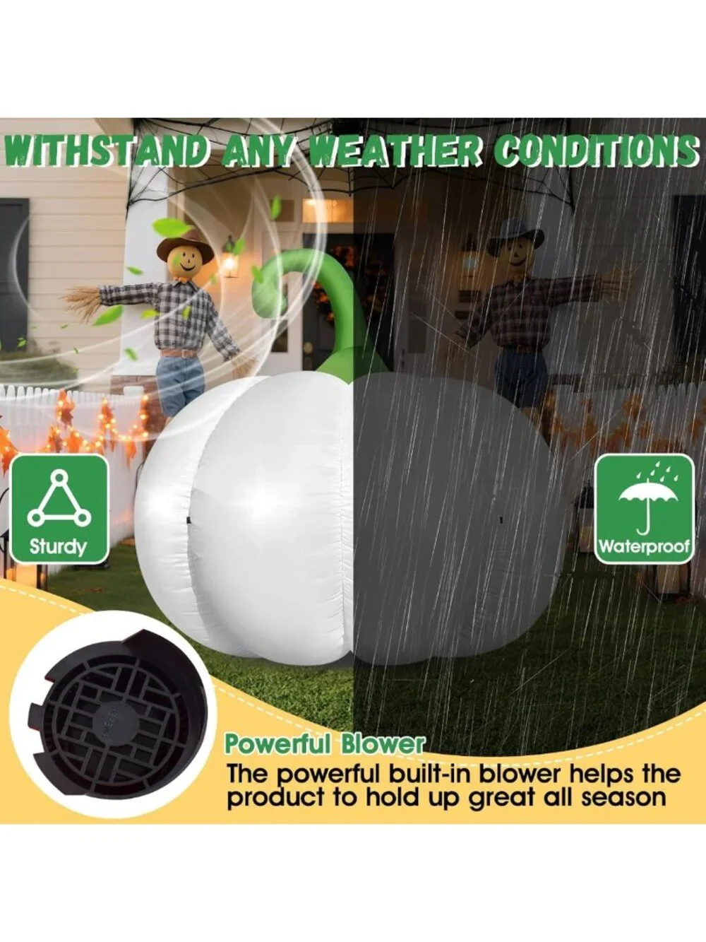 Giant 4.6FT Inflatable Pumpkin Decor with LED Lights for Halloween & Fall Yard